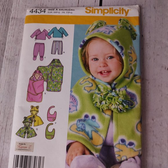 4434 Simplicity Baby Top Pants Hat Bib Blanket Wrap Sewing Pattern - Picture 1 of 2